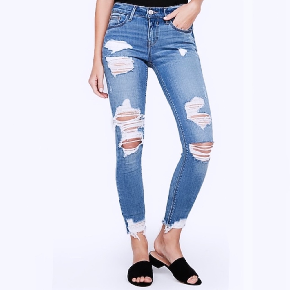 Express Ripped Mid rise jean leggings Size 2 reg